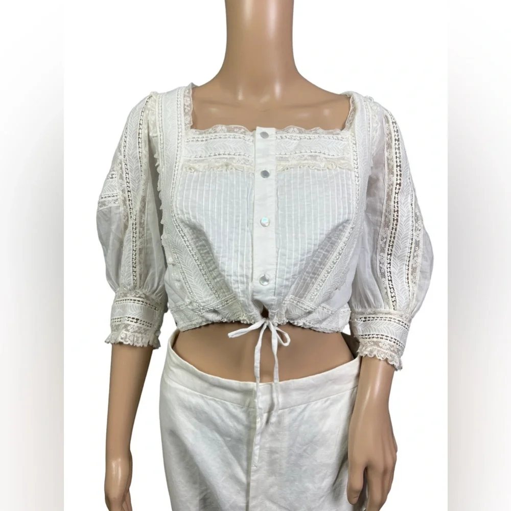 Polo Ralph Lauren Blouse Womens Cream White Lace Cotton Voile Bohemian Cropped - Picture 3 of 14